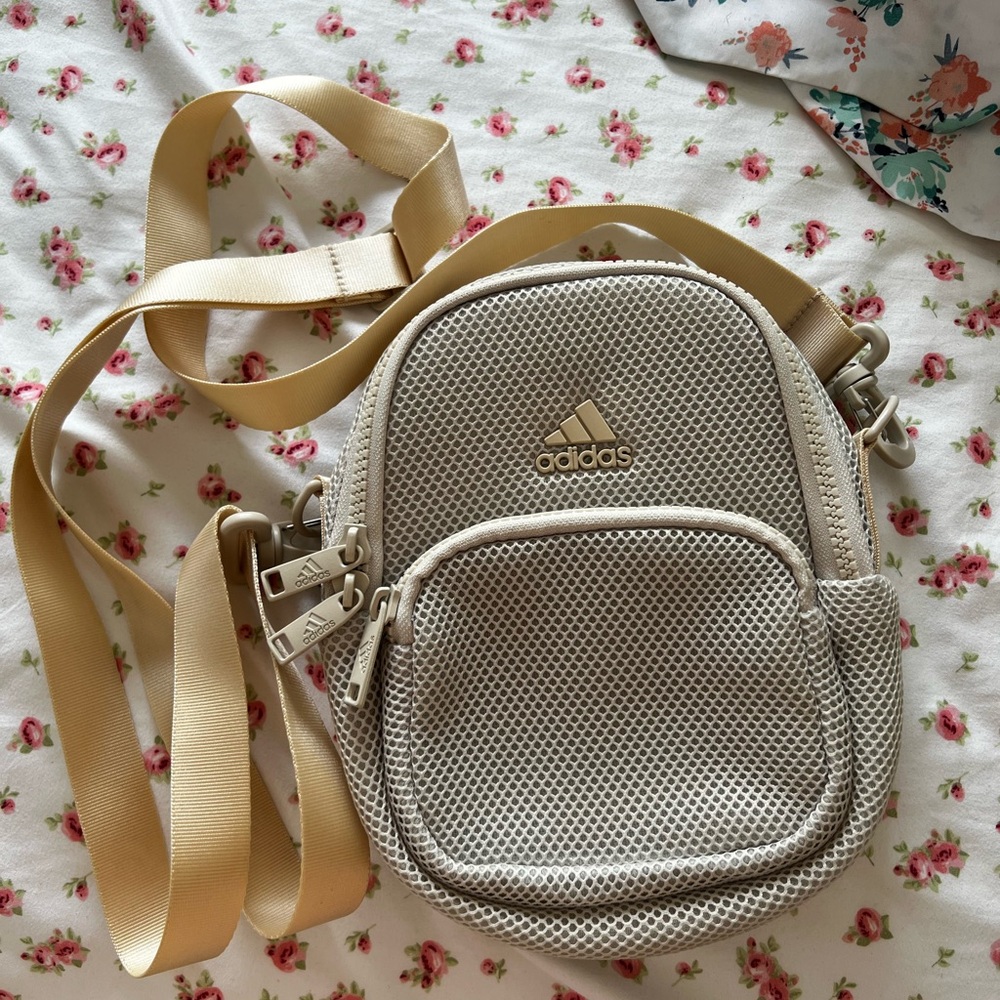 Adidas Mesh Crossbody Bag in Cream and Tan